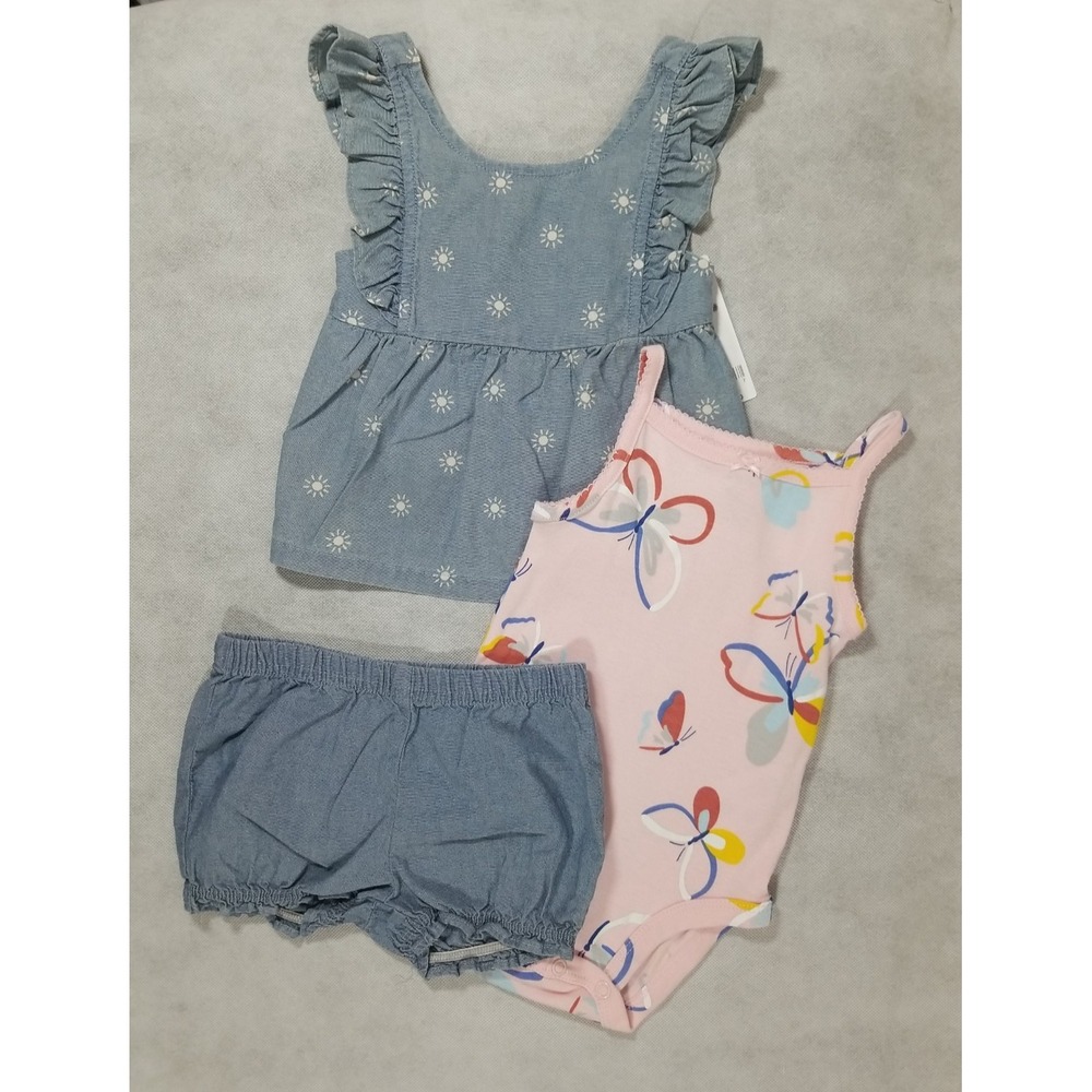 Carter's Baby Girls‎ Size 6 Months 3 pc Top Bodysuit & Shorts Summer Outfit NEW